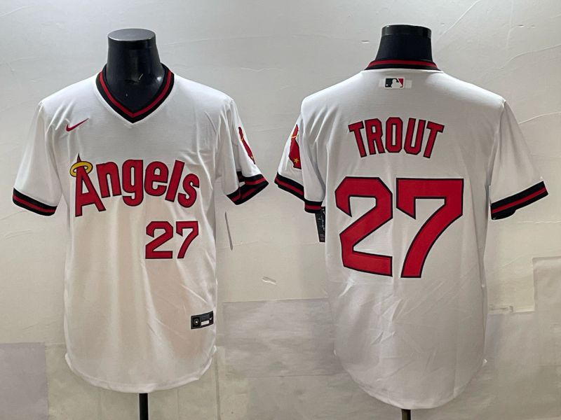 Men Los Angeles Angels #27 Trout White Throwback Nike MLB 2025 Jersey 01
